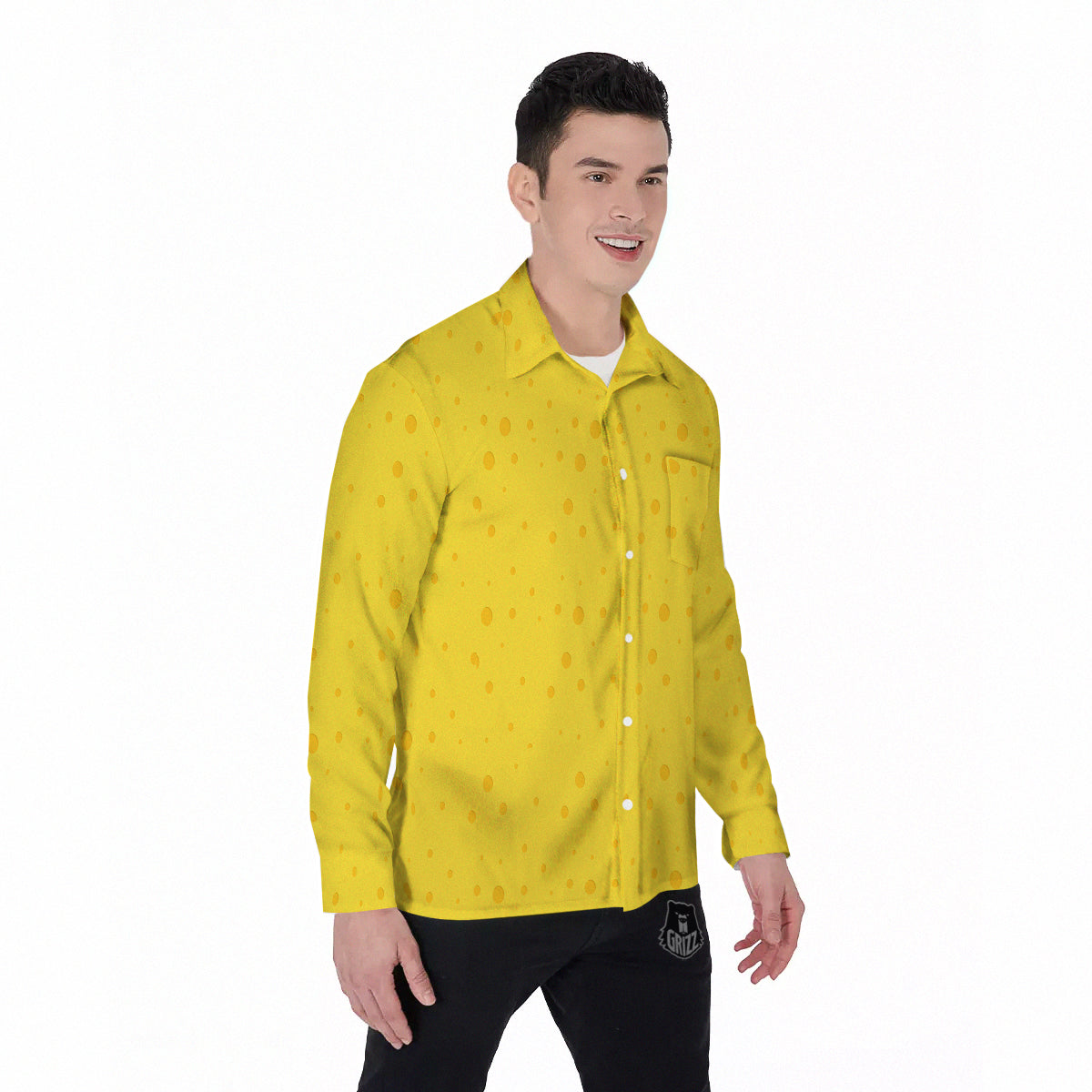 Cheese Yellow Print Pattern Men's Long Sleeve Shirts-grizzshop