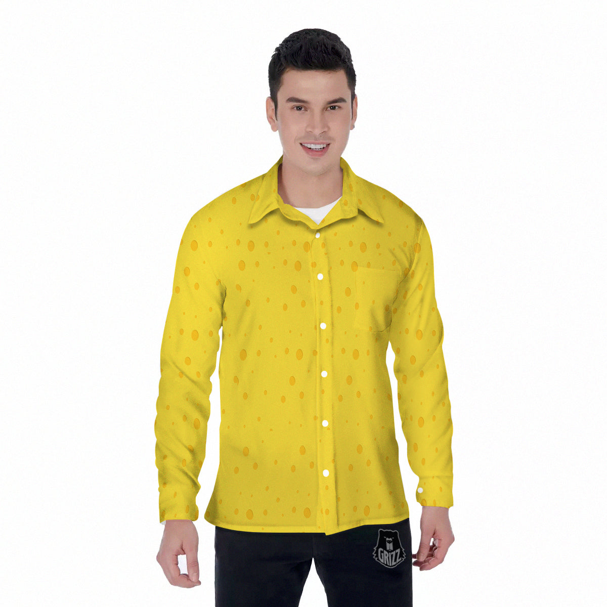 Cheese Yellow Print Pattern Men's Long Sleeve Shirts-grizzshop