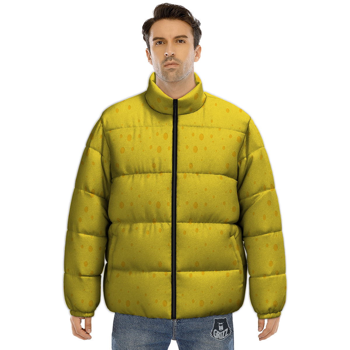 Cheese Yellow Print Pattern Puffer Jacket-grizzshop