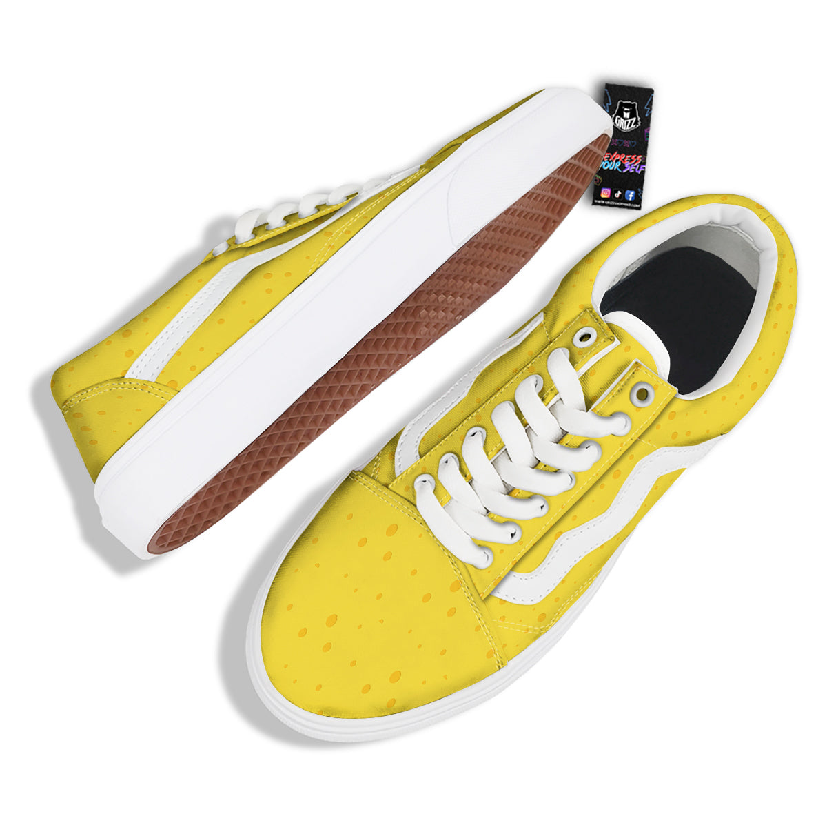 Cheese Yellow Print Pattern Skate Shoes-grizzshop