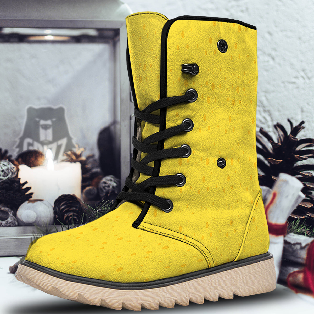 Cheese Yellow Print Pattern Snow Boots-grizzshop