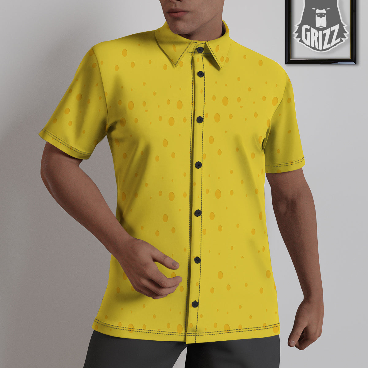Cheese Yellow Print Pattern Untucked Shirts-grizzshop