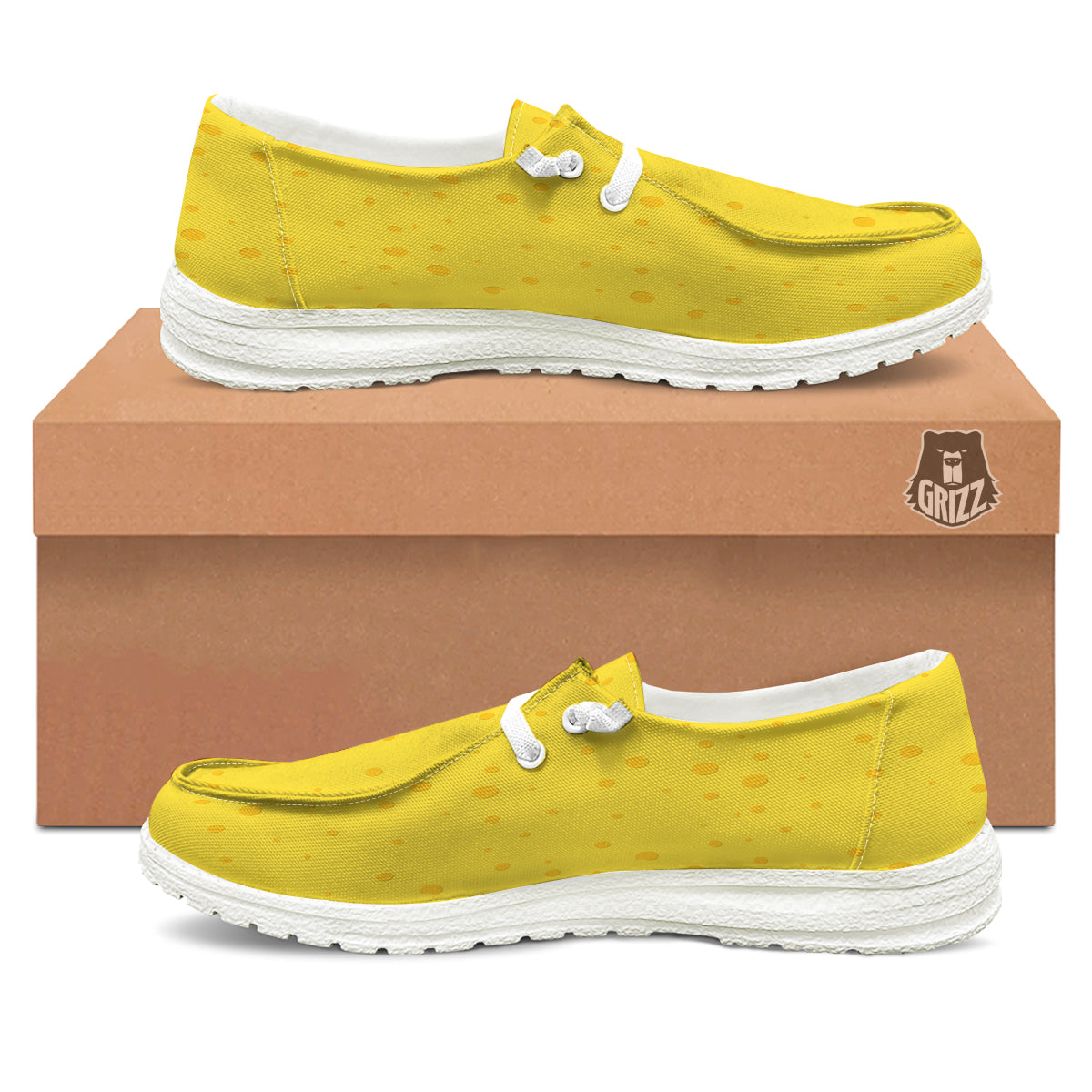 Cheese Yellow Print Pattern White Loafers-grizzshop