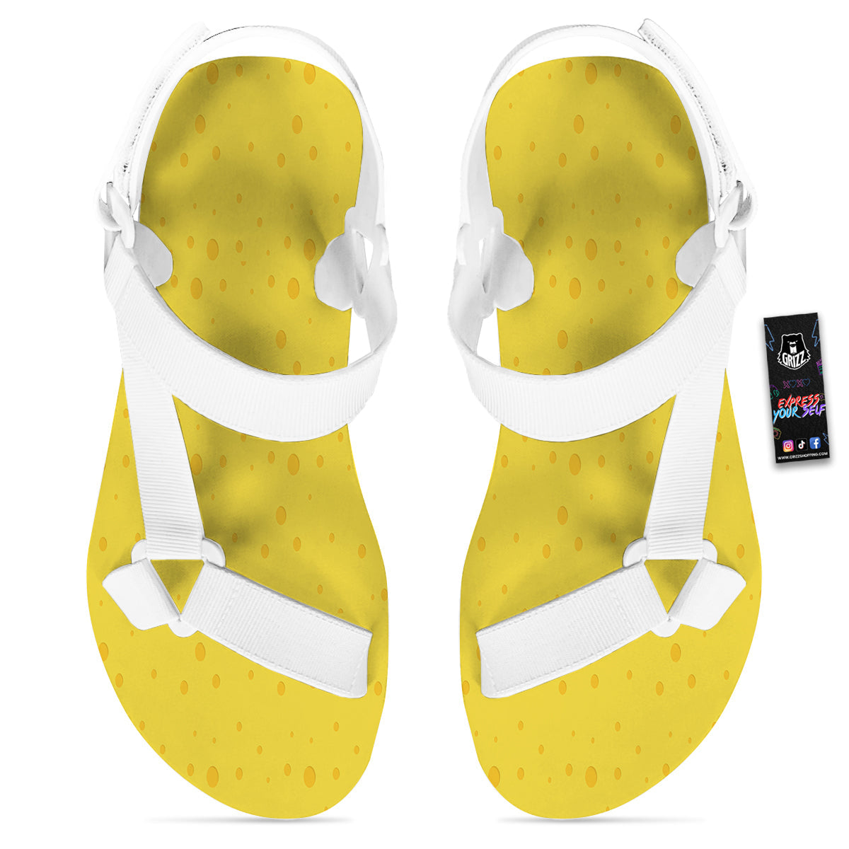 Cheese Yellow Print Pattern White Open Toe Sandals-grizzshop