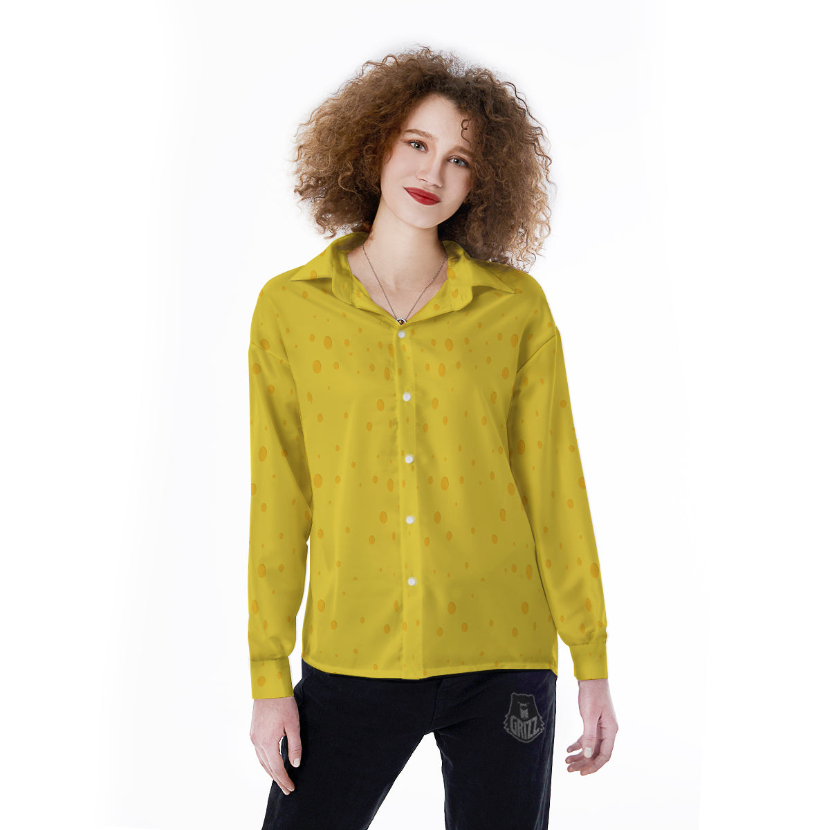 Cheese Yellow Print Pattern Women's Long Sleeve Shirts-grizzshop