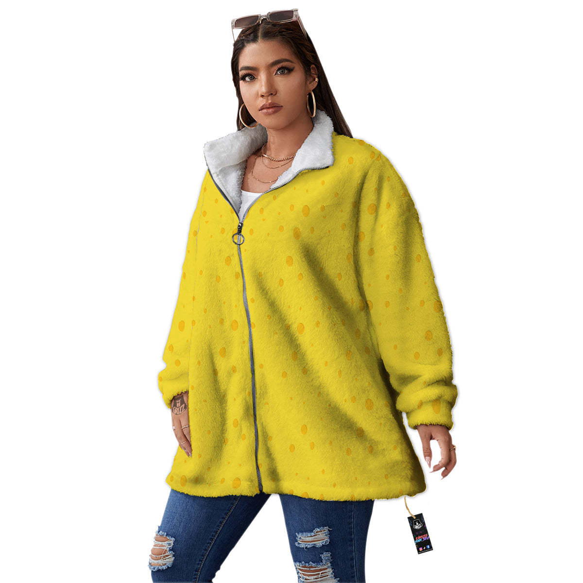 Cheese Yellow Print Pattern Women's Sherpa Jacket-grizzshop