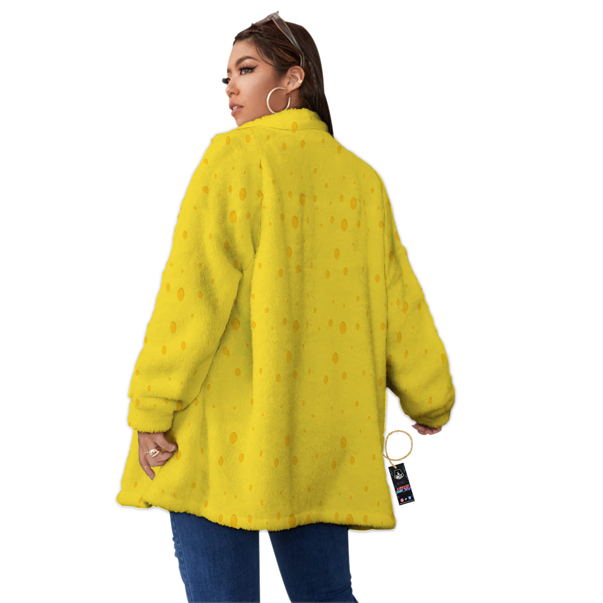 Cheese Yellow Print Pattern Women's Sherpa Jacket-grizzshop