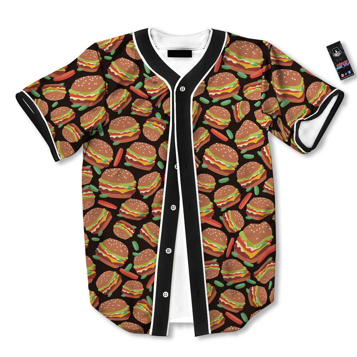 Cheeseburger Print Pattern Baseball Jersey-grizzshop