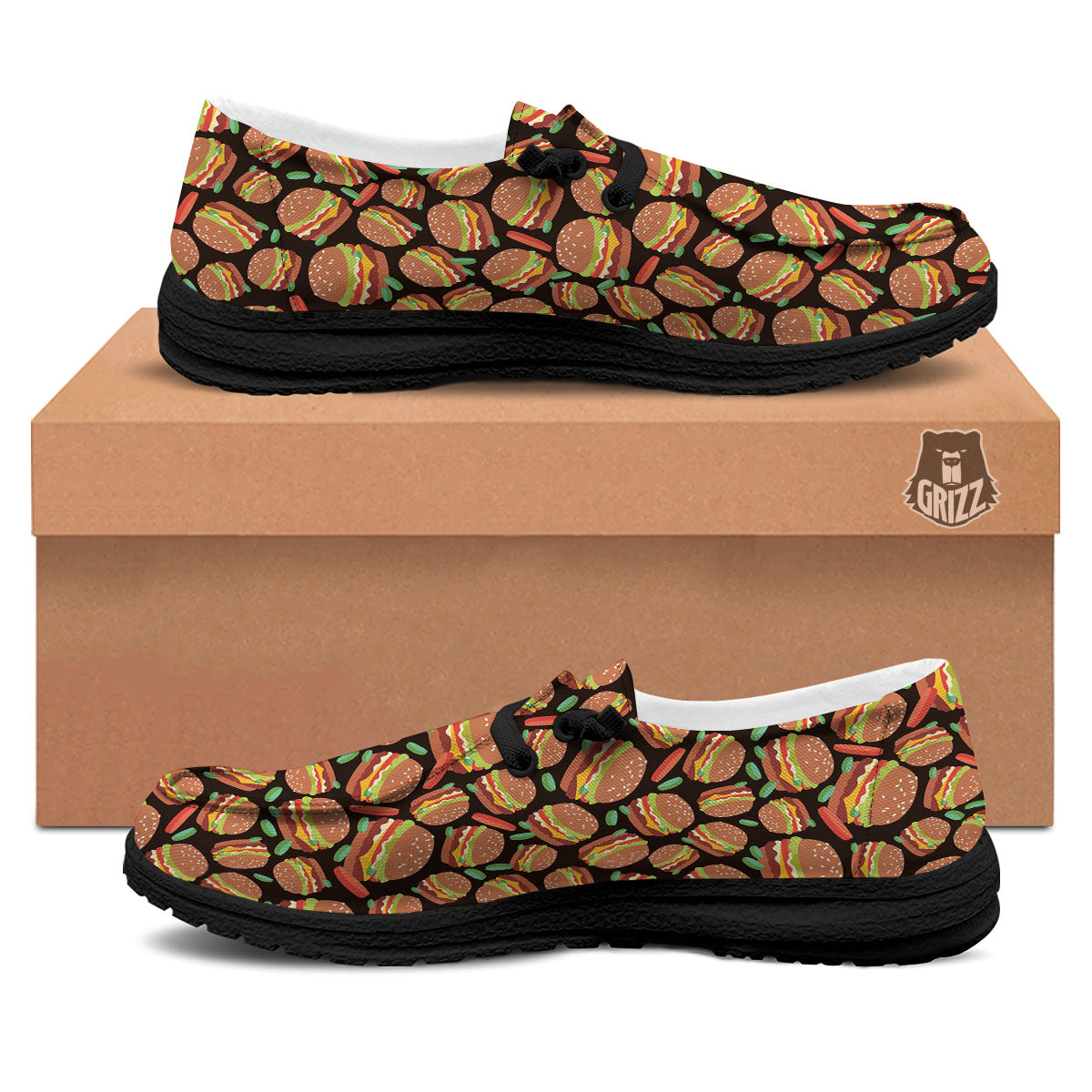 Cheeseburger Print Pattern Black Loafers-grizzshop