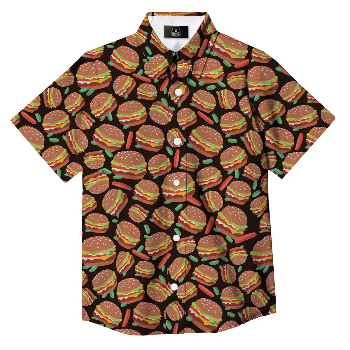 Cheeseburger Print Pattern Button Up Shirt-grizzshop
