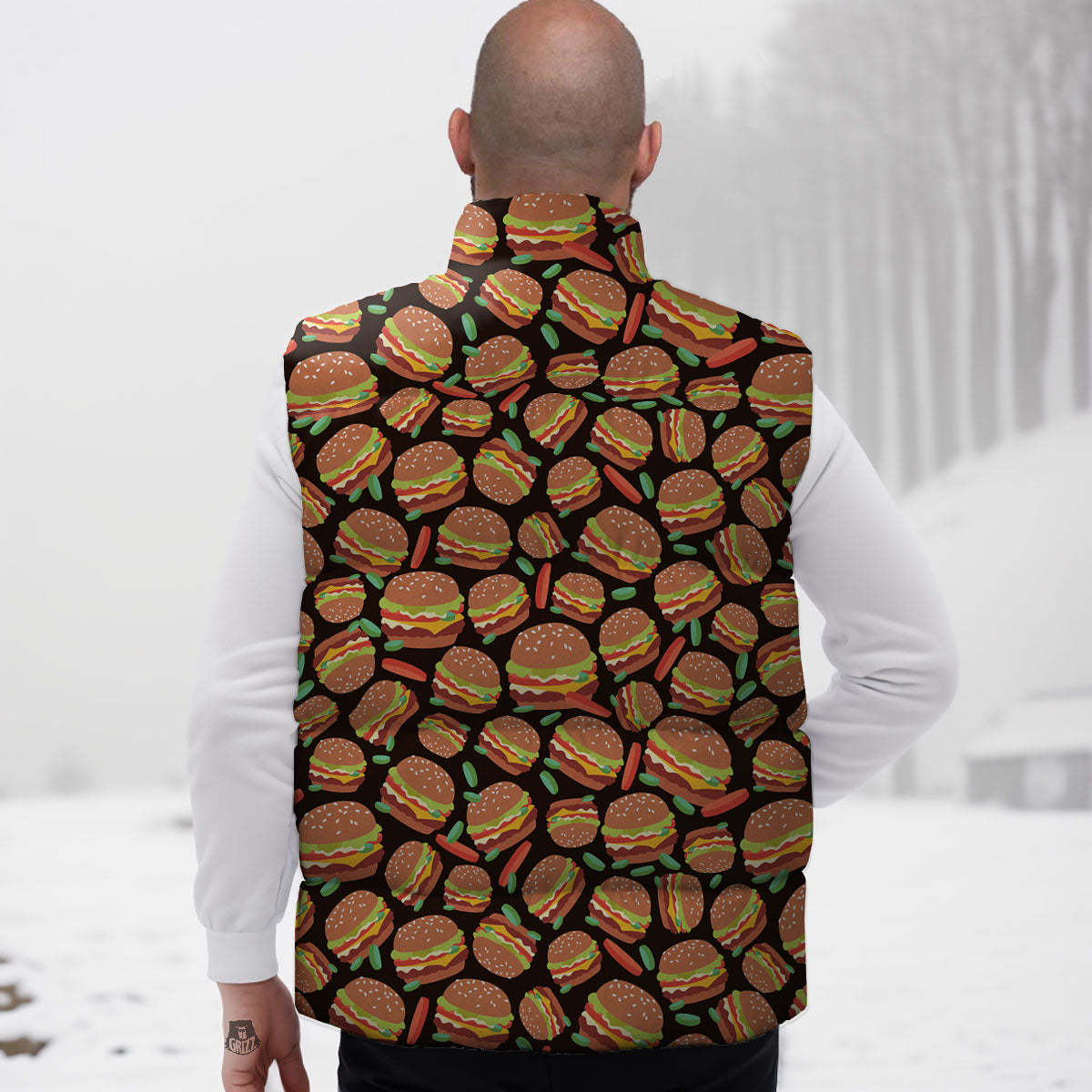 Cheeseburger Print Pattern Down Vest