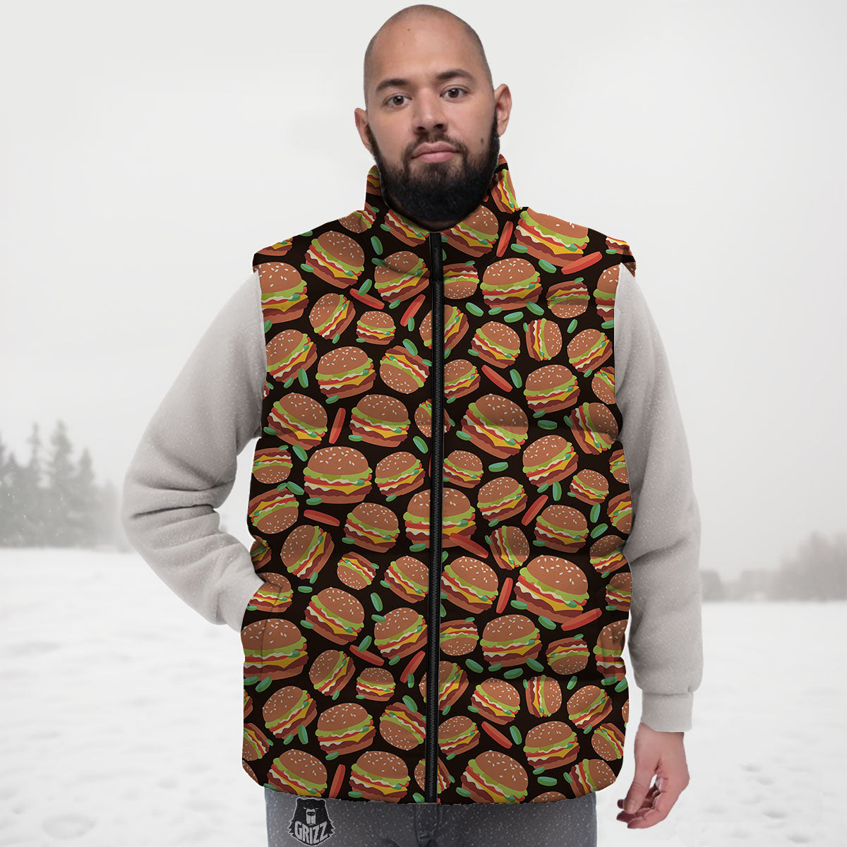 Cheeseburger Print Pattern Down Vest
