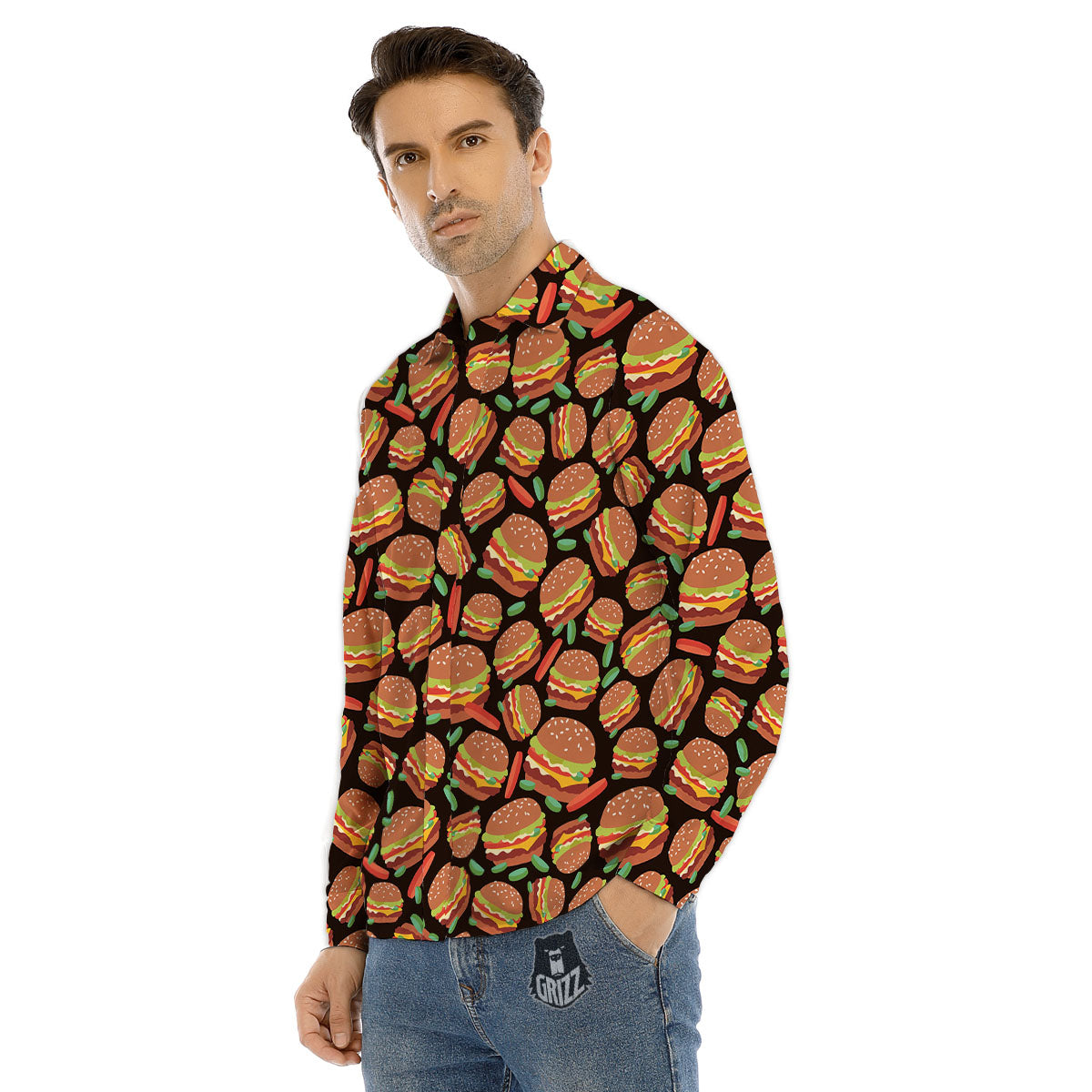 Cheeseburger Print Pattern Men's Dress Shirts-grizzshop
