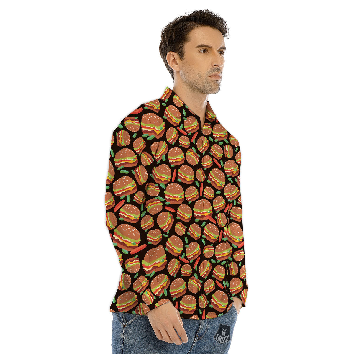 Cheeseburger Print Pattern Men's Dress Shirts-grizzshop