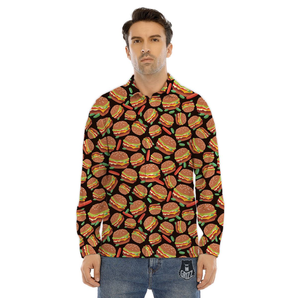 Cheeseburger Print Pattern Men's Dress Shirts-grizzshop