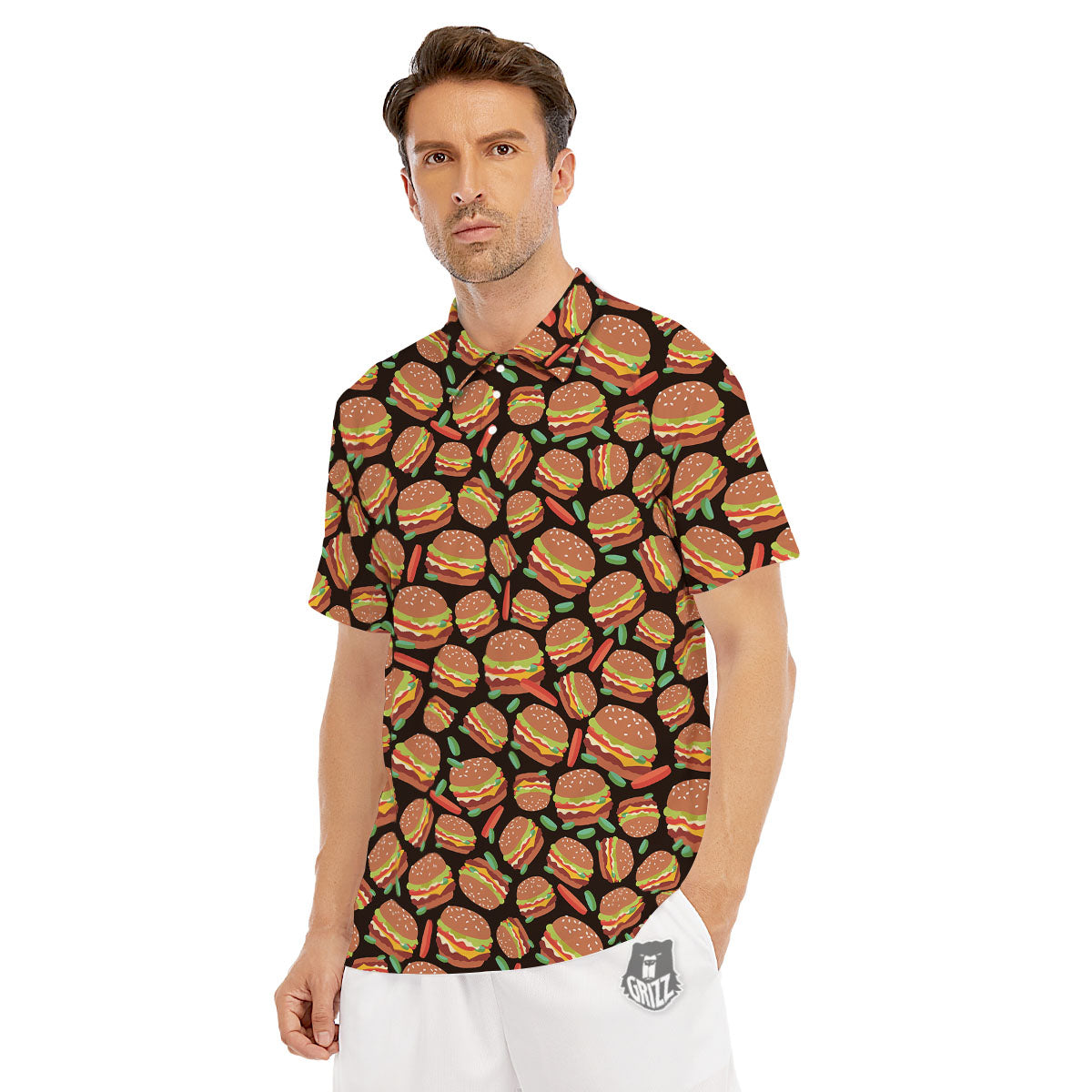 Cheeseburger Print Pattern Men's Golf Shirts-grizzshop