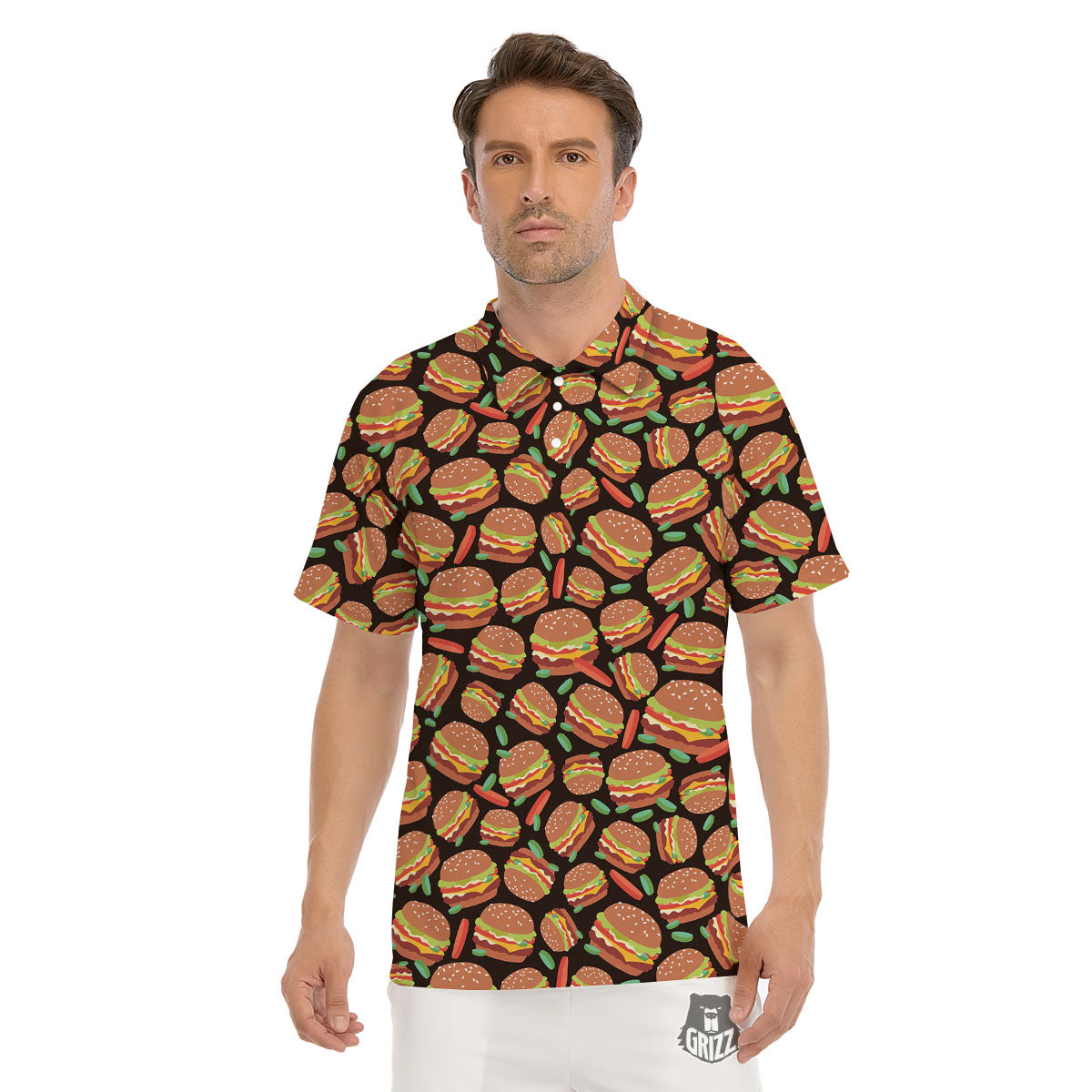 Cheeseburger Print Pattern Men's Golf Shirts-grizzshop