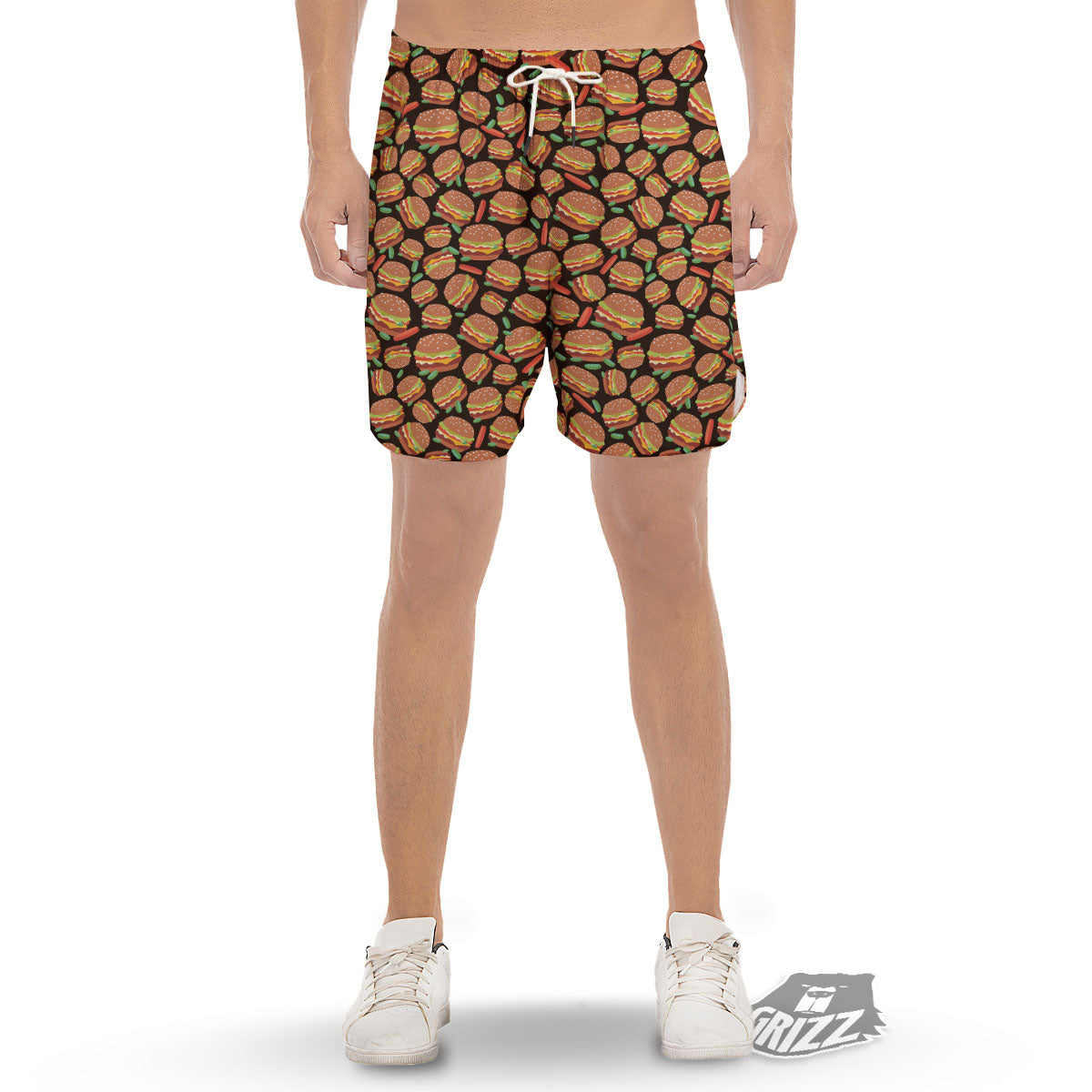 Cheeseburger Print Pattern Men's Gym Shorts-grizzshop