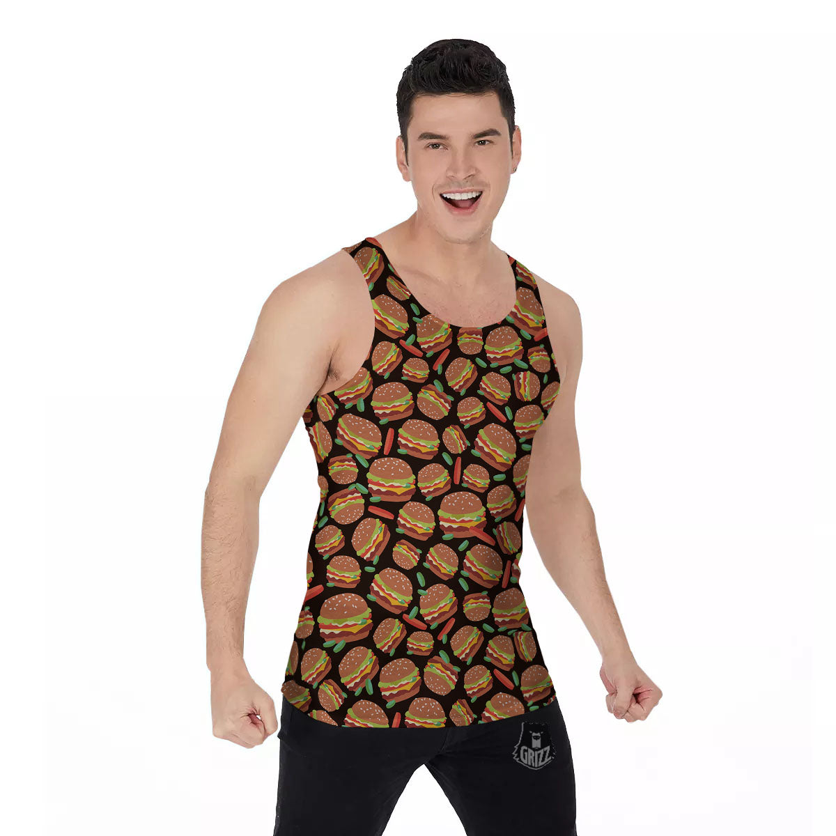Cheeseburger Print Pattern Men's Tank Top-grizzshop