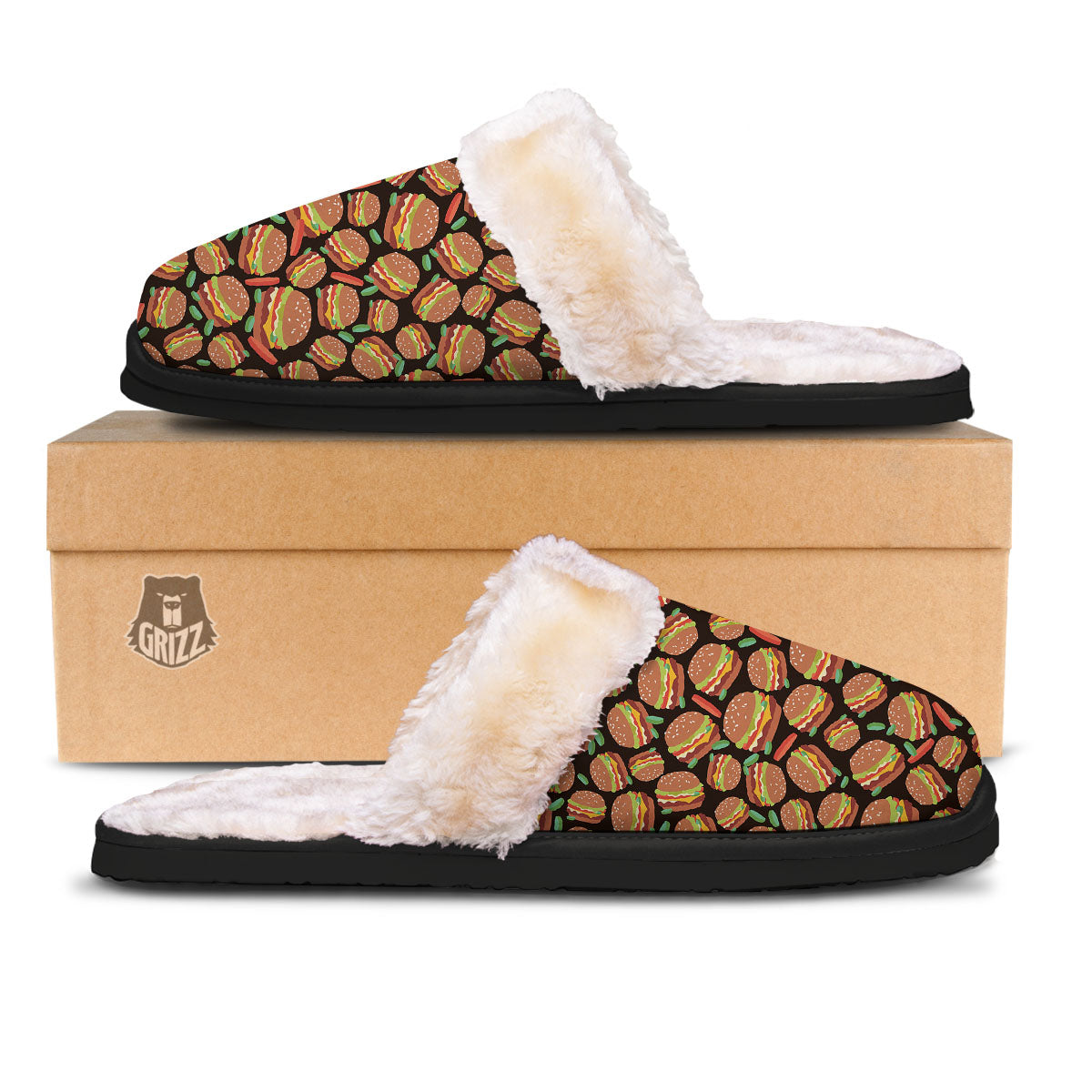 Cheeseburger Print Pattern Slippers-grizzshop