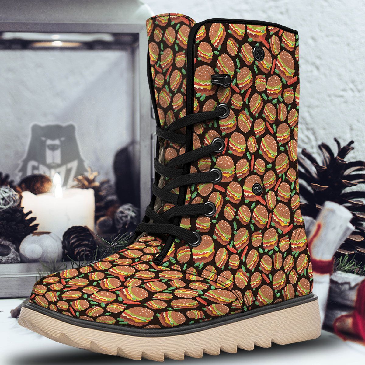 Cheeseburger Print Pattern Snow Boots-grizzshop