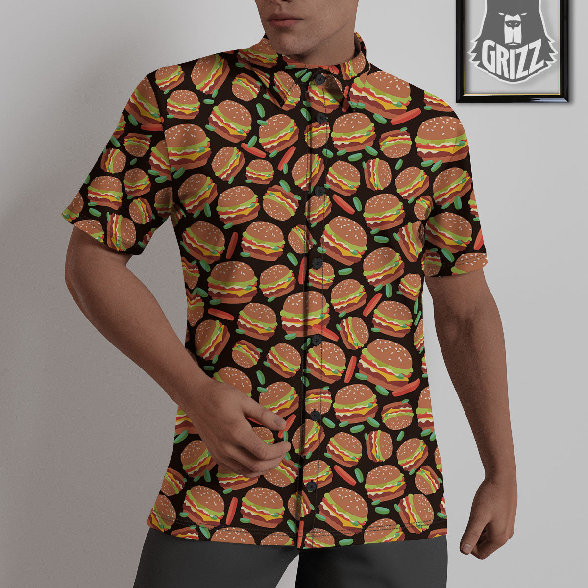 Cheeseburger Print Pattern Untucked Shirts-grizzshop