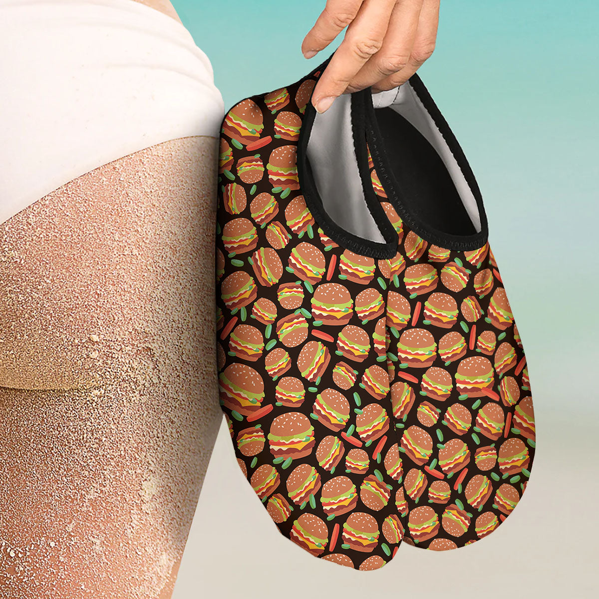 Cheeseburger Print Pattern Water Shoes-grizzshop