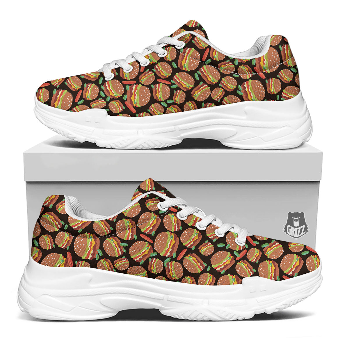 Cheeseburger Print Pattern White Chunky Shoes-grizzshop