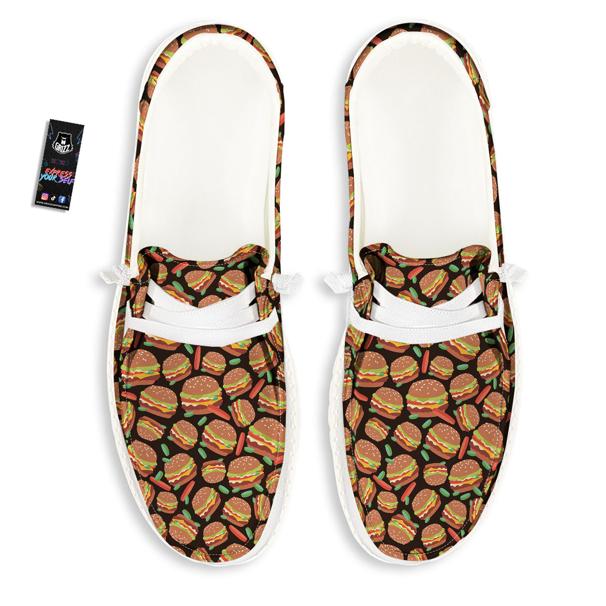 Cheeseburger Print Pattern White Loafers-grizzshop