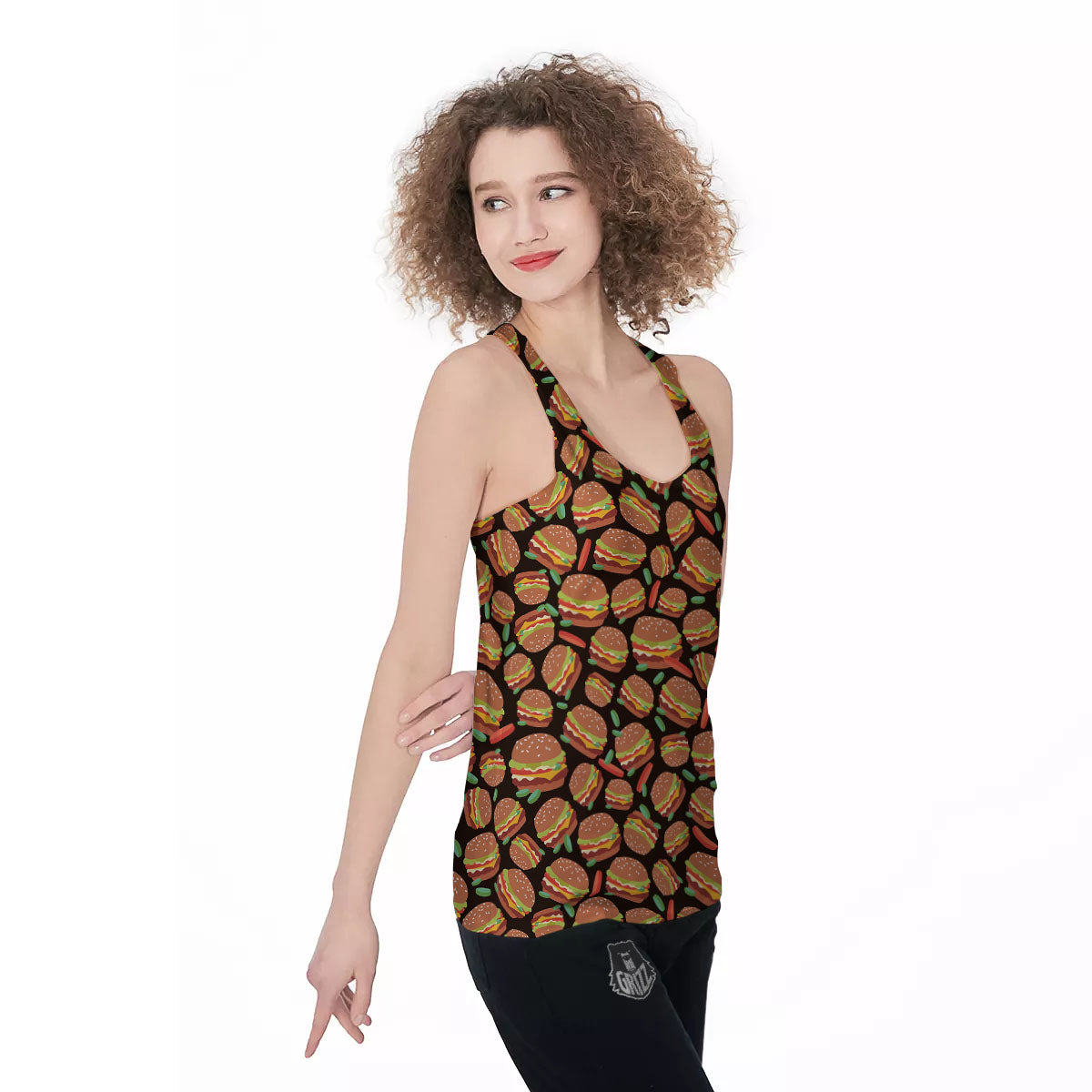 Cheeseburger Print Pattern Women's Racerback Tank Top-grizzshop