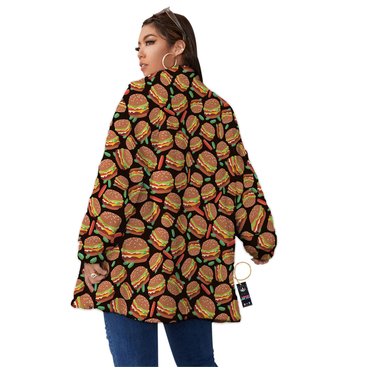 Cheeseburger Print Pattern Women's Sherpa Jacket-grizzshop