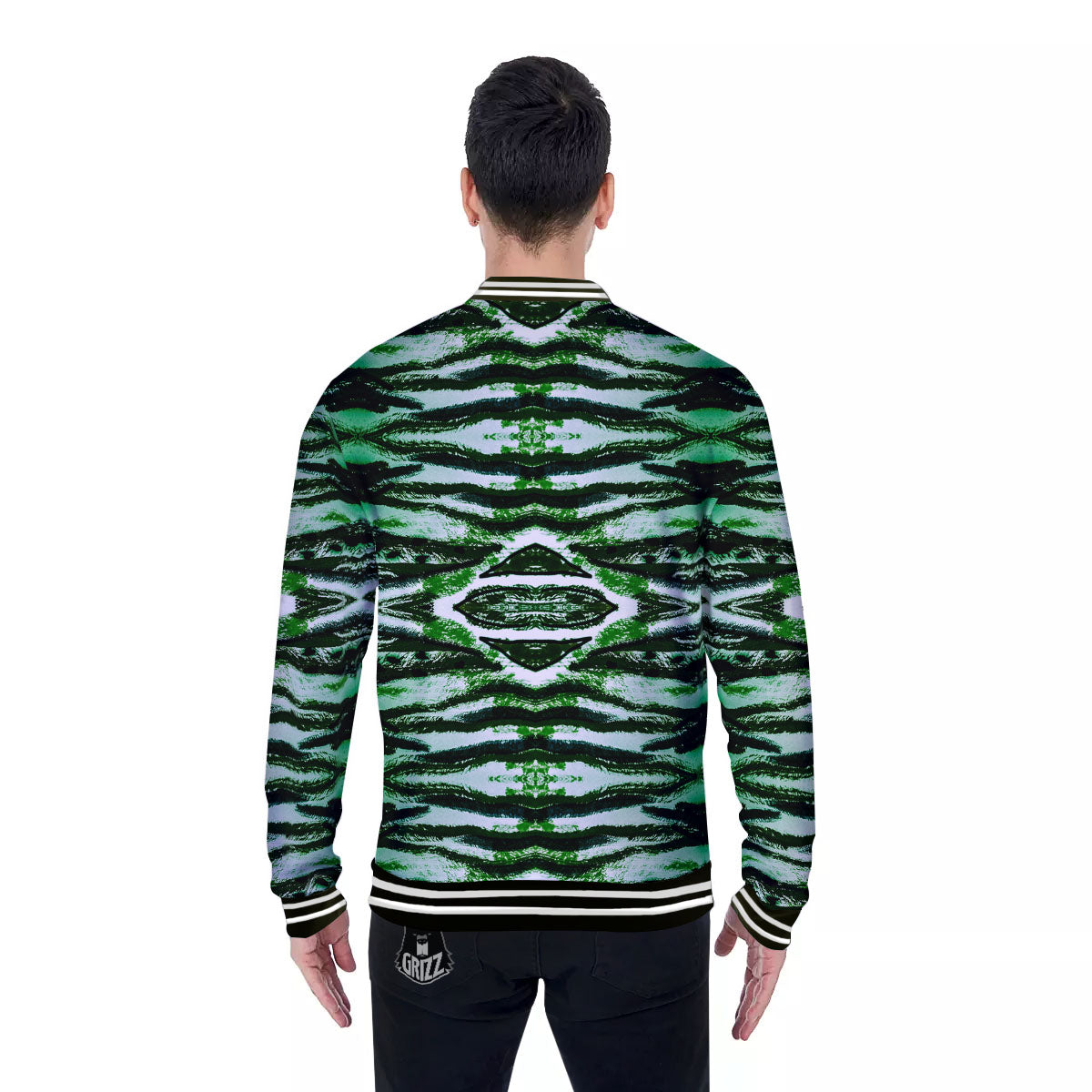 Cheetah Black And Green Print Baseball Jacket-grizzshop