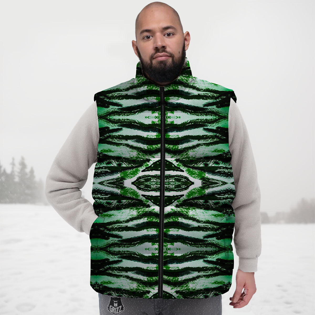 Cheetah Black And Green Print Down Vest