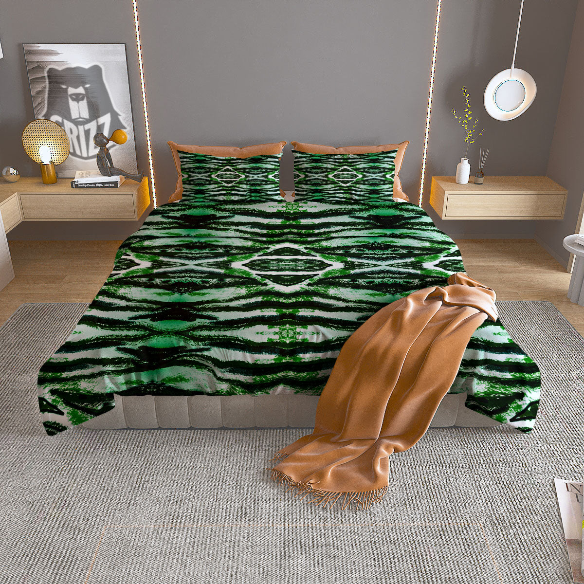 Cheetah Black And Green Print Duvet Cover Bedding Set