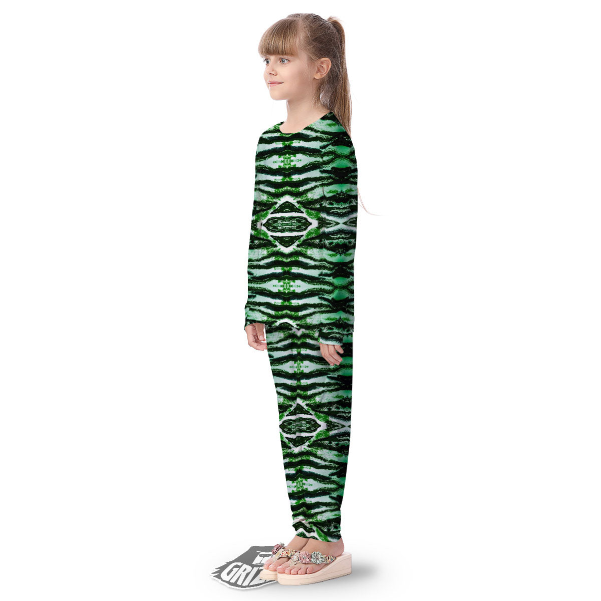 Cheetah Black And Green Print Kid's Pajamas-grizzshop