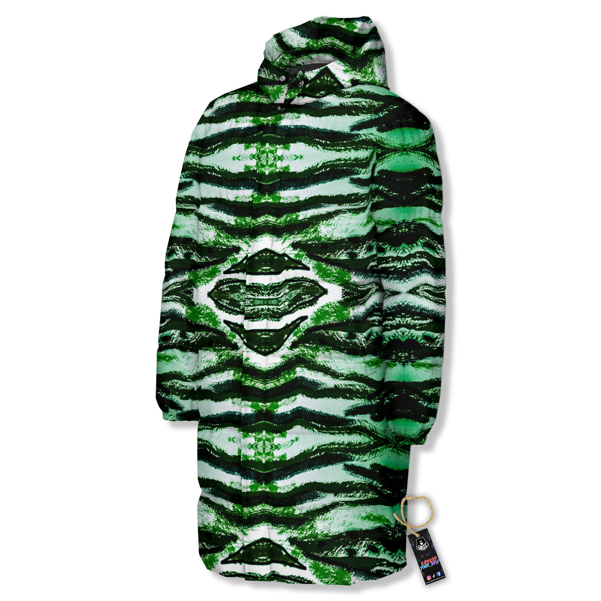 Cheetah Black And Green Print Long Down Jacket-grizzshop