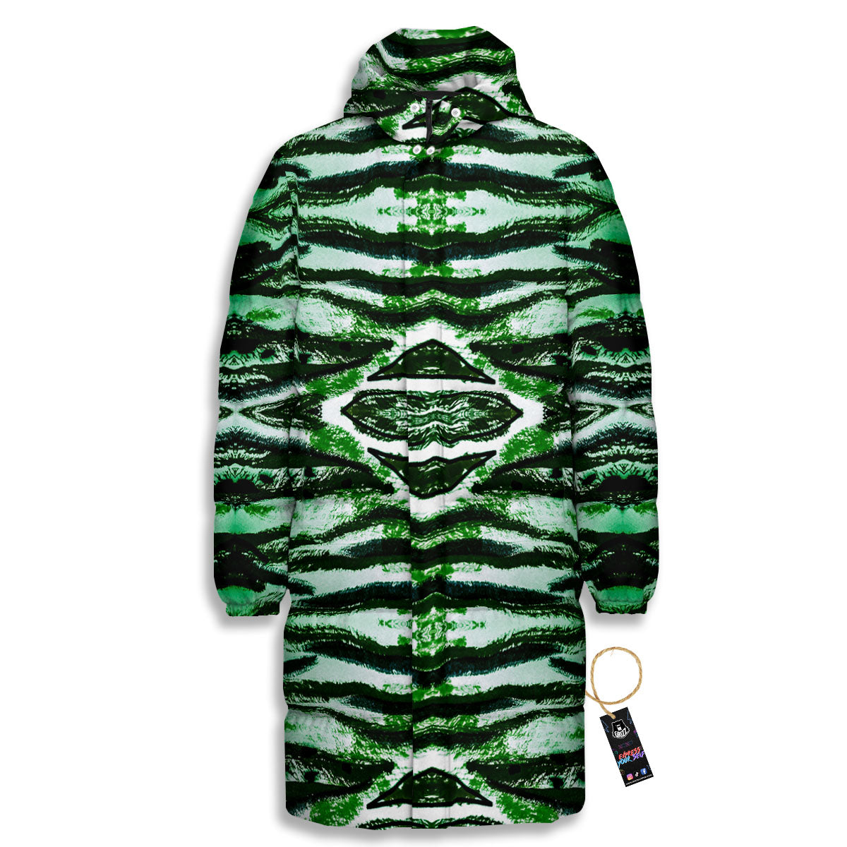 Cheetah Black And Green Print Long Down Jacket-grizzshop