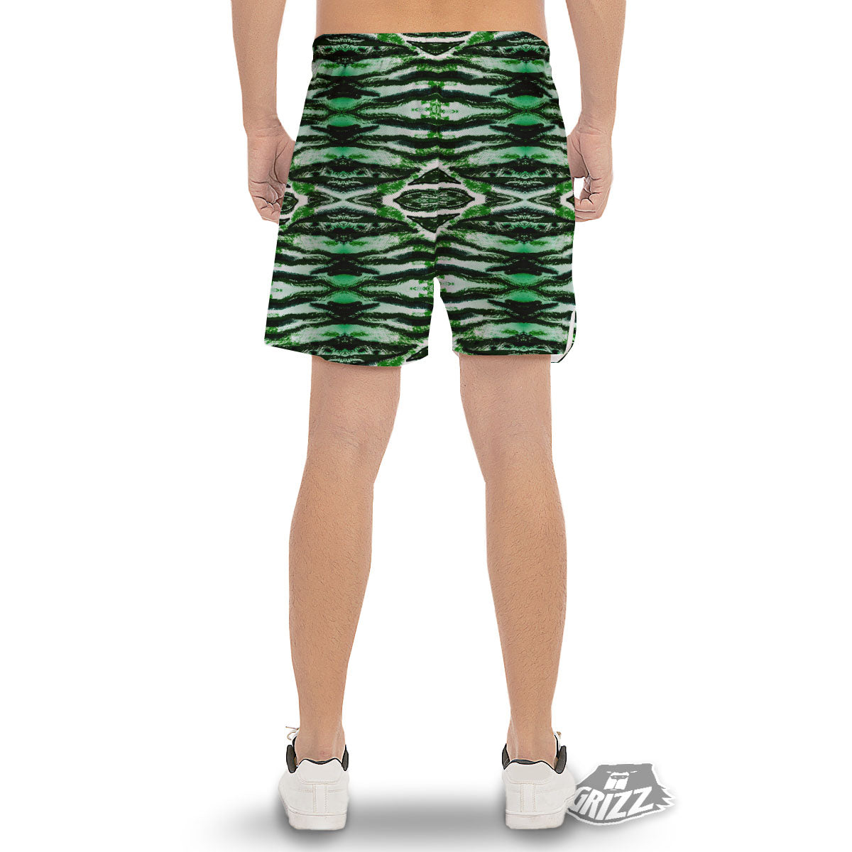 Cheetah Black And Green Print Men's Gym Shorts-grizzshop