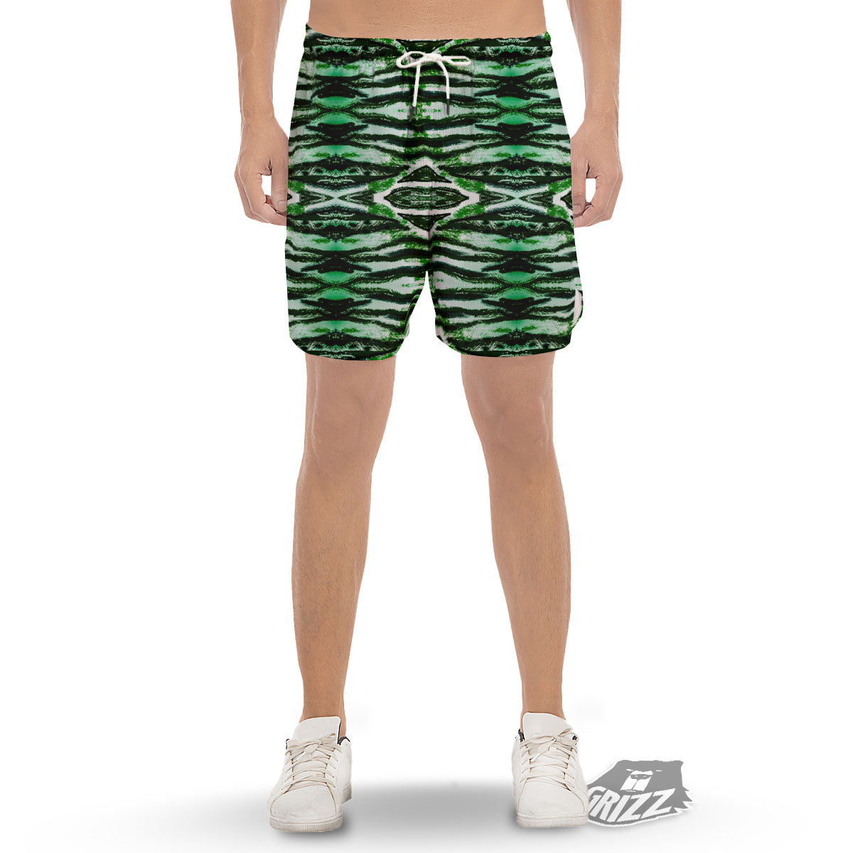 Cheetah Black And Green Print Men's Gym Shorts-grizzshop