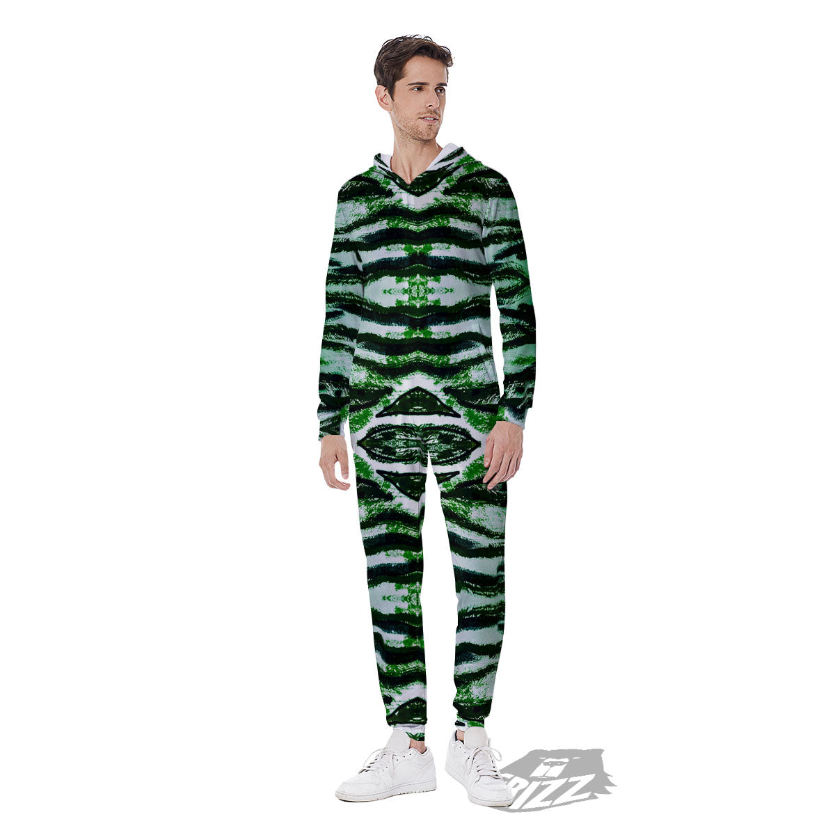 Cheetah Black And Green Print Men's Jumpsuit-grizzshop