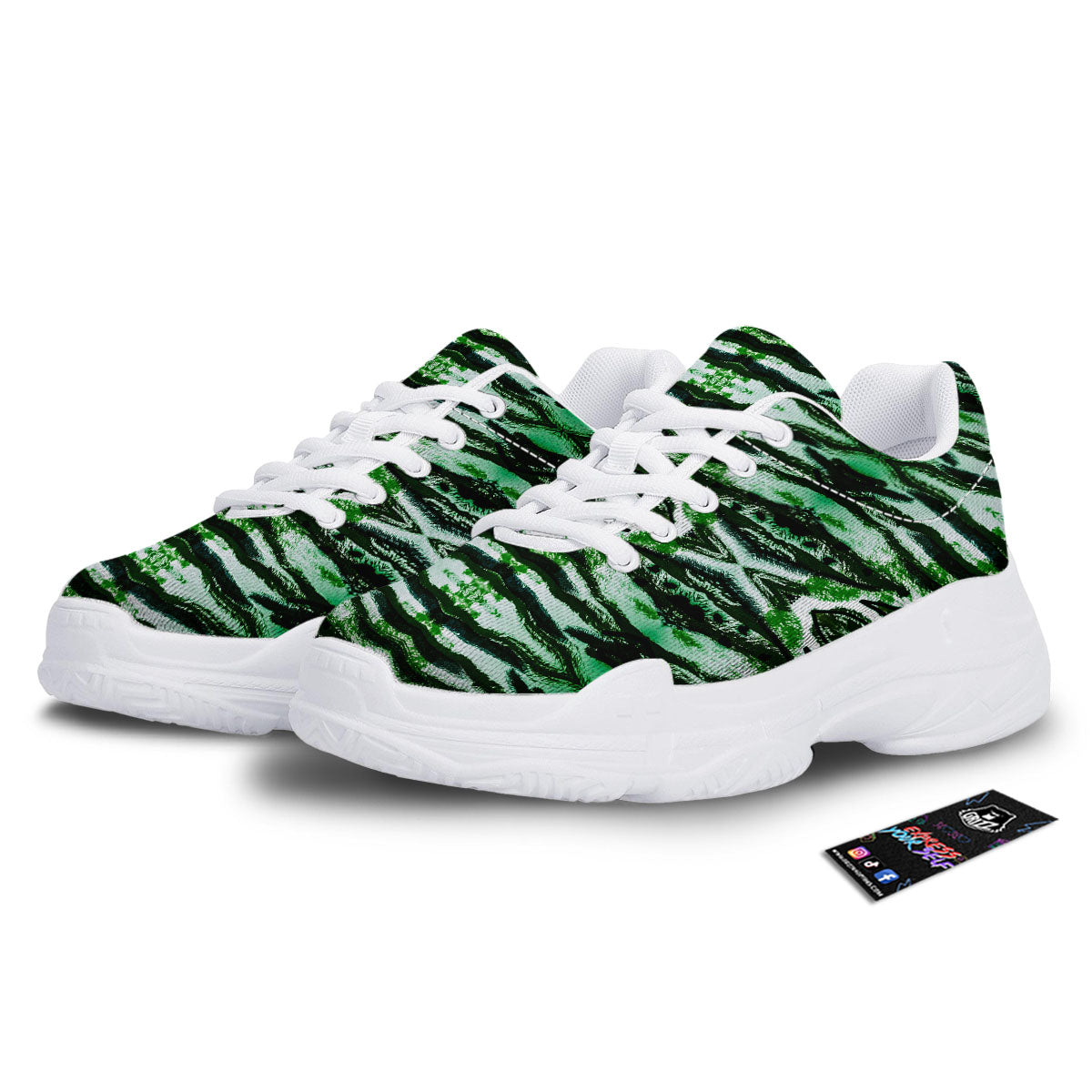 Cheetah Black And Green Print White Chunky Shoes-grizzshop