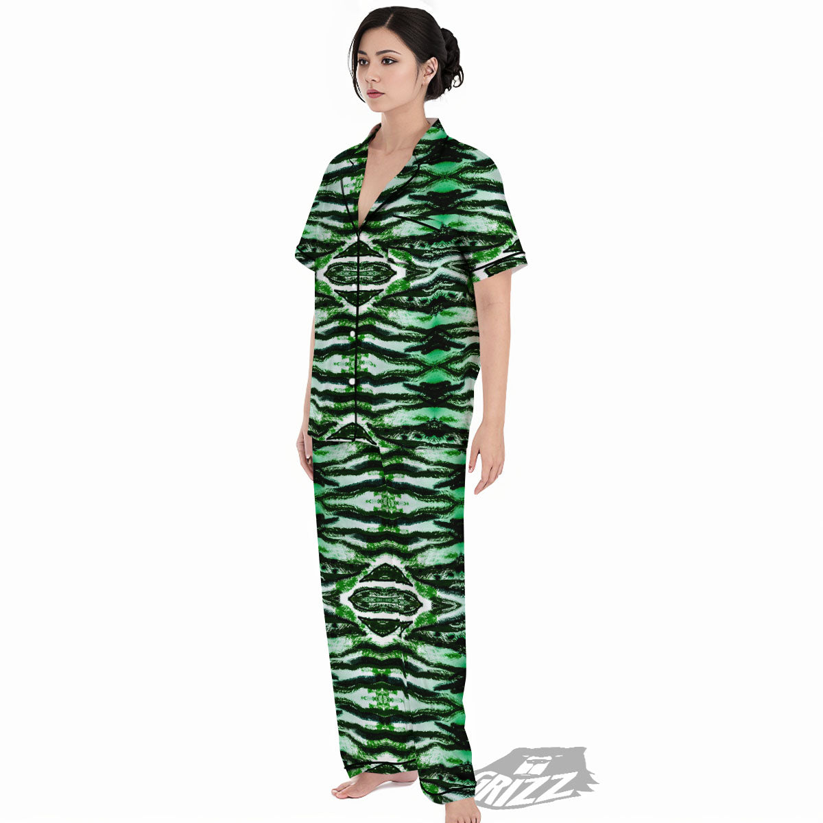 Cheetah Black And Green Print Women's Pajamas Set-grizzshop