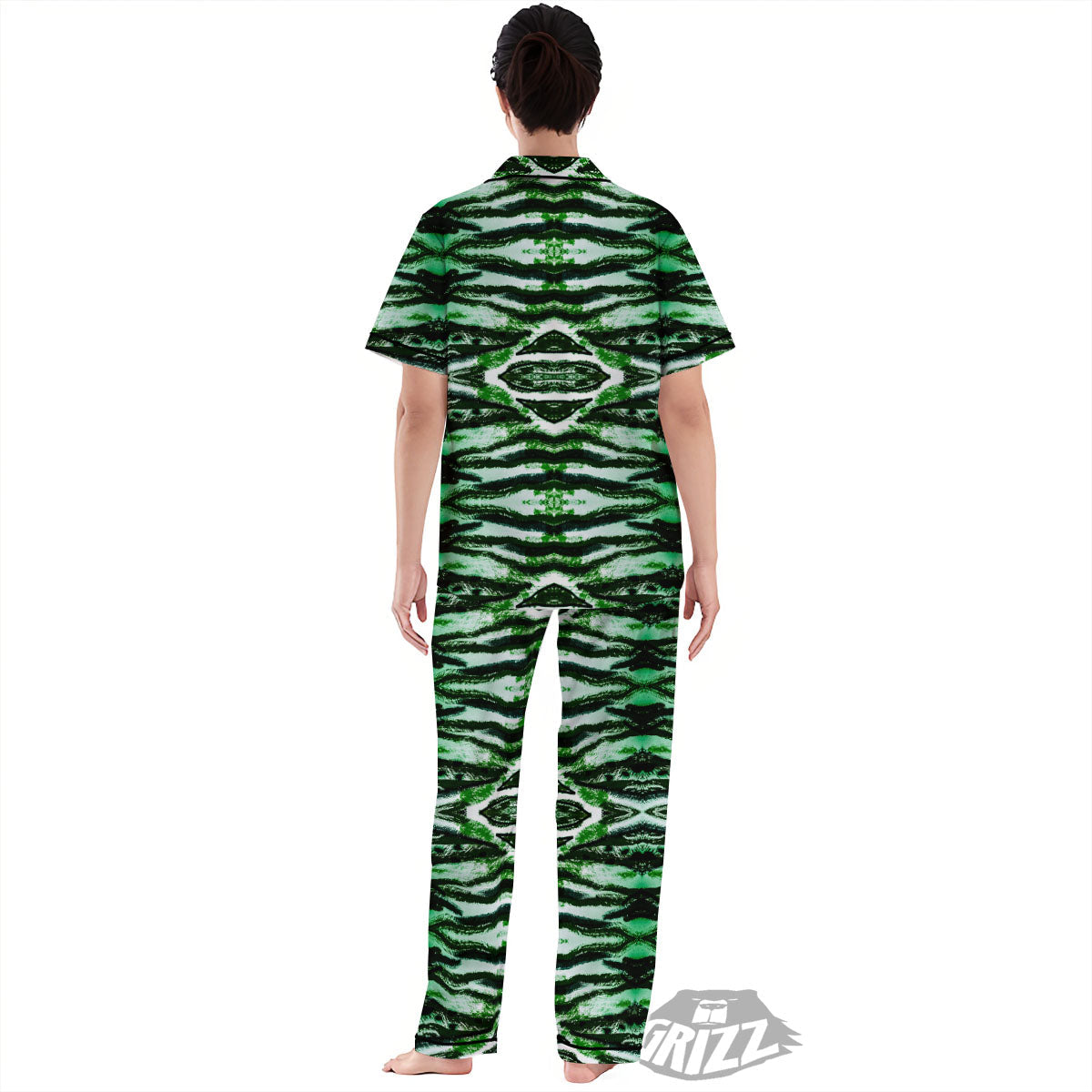 Cheetah Black And Green Print Women's Pajamas Set-grizzshop