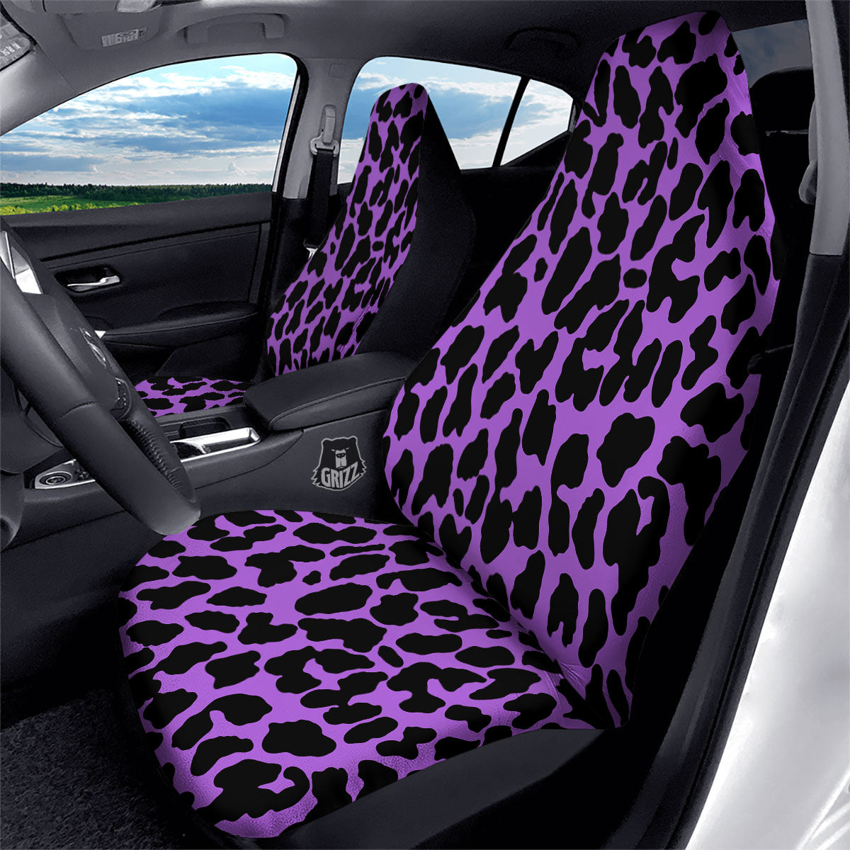 Cheetah Black And Purple Print Car Seat Covers-grizzshop