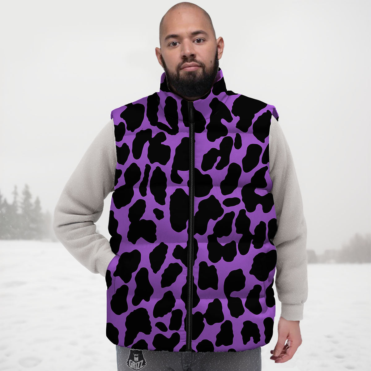 Cheetah Black And Purple Print Down Vest