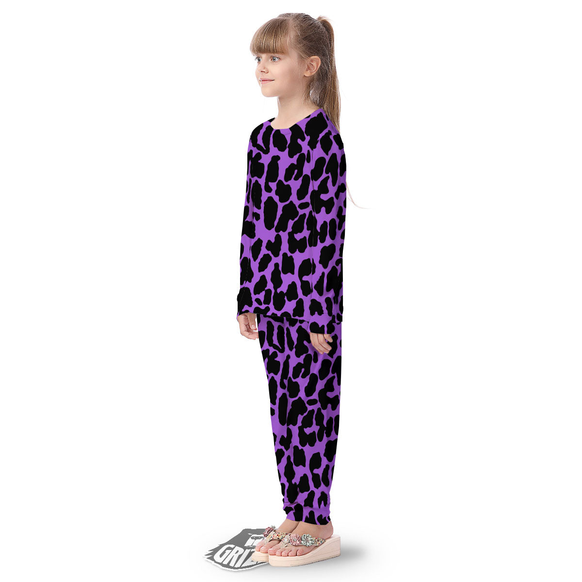 Cheetah Black And Purple Print Kid's Pajamas-grizzshop