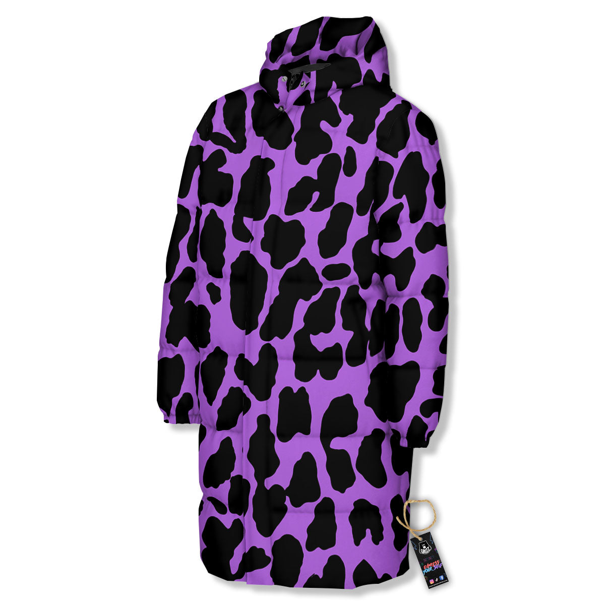 Cheetah Black And Purple Print Long Down Jacket-grizzshop