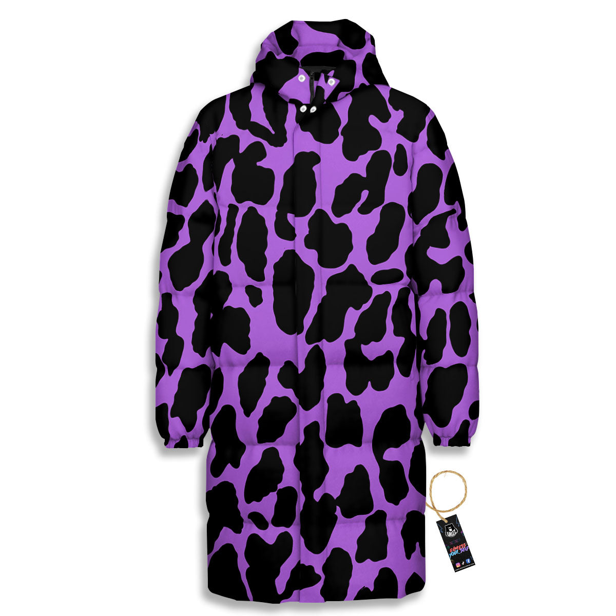 Cheetah Black And Purple Print Long Down Jacket-grizzshop