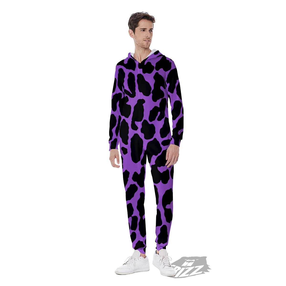 Cheetah Black And Purple Print Men's Jumpsuit-grizzshop