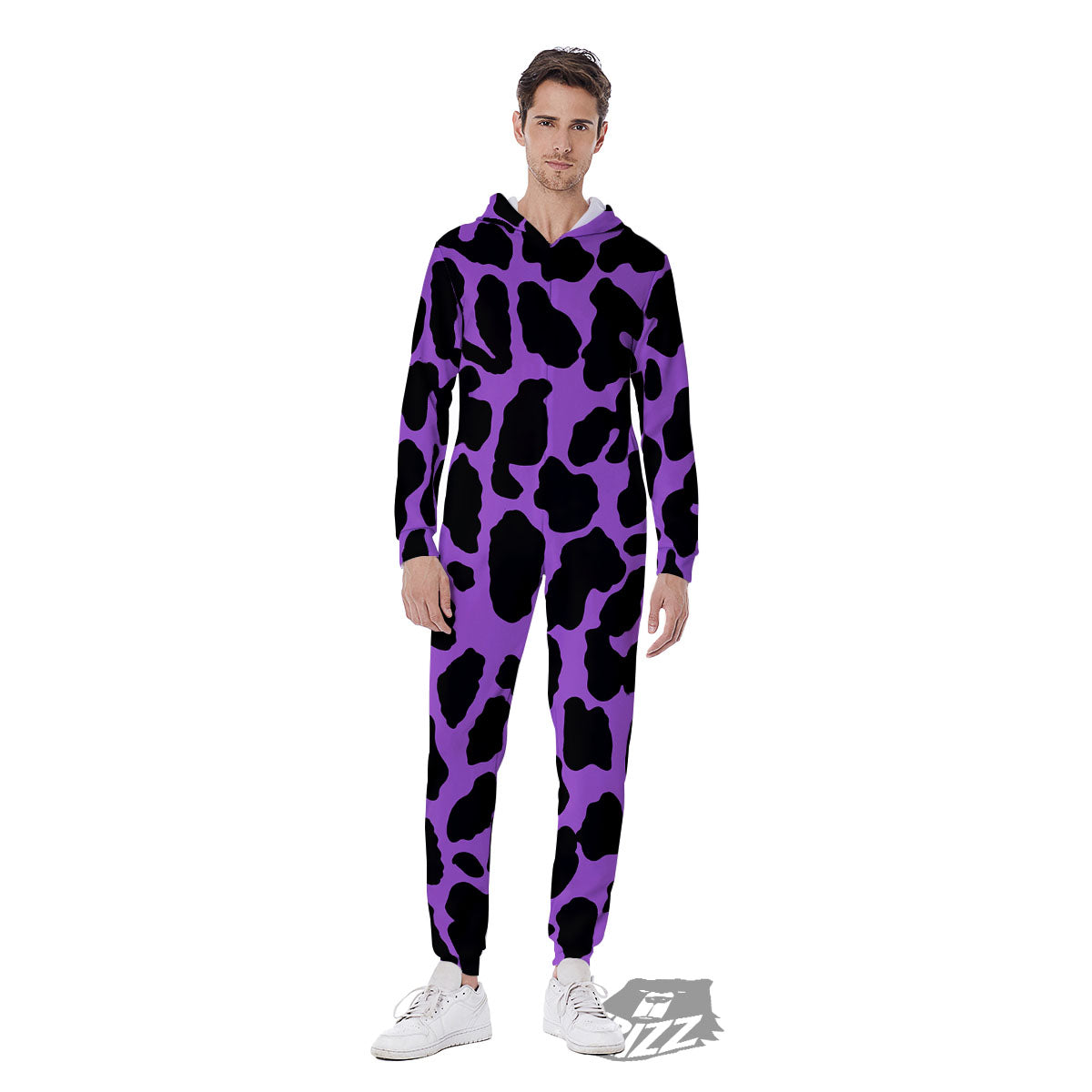 Cheetah Black And Purple Print Men's Jumpsuit-grizzshop